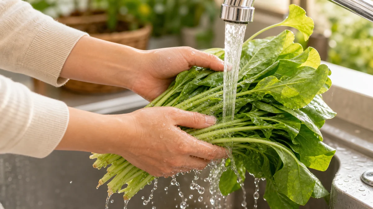 収穫前の野菜を必ず洗浄する